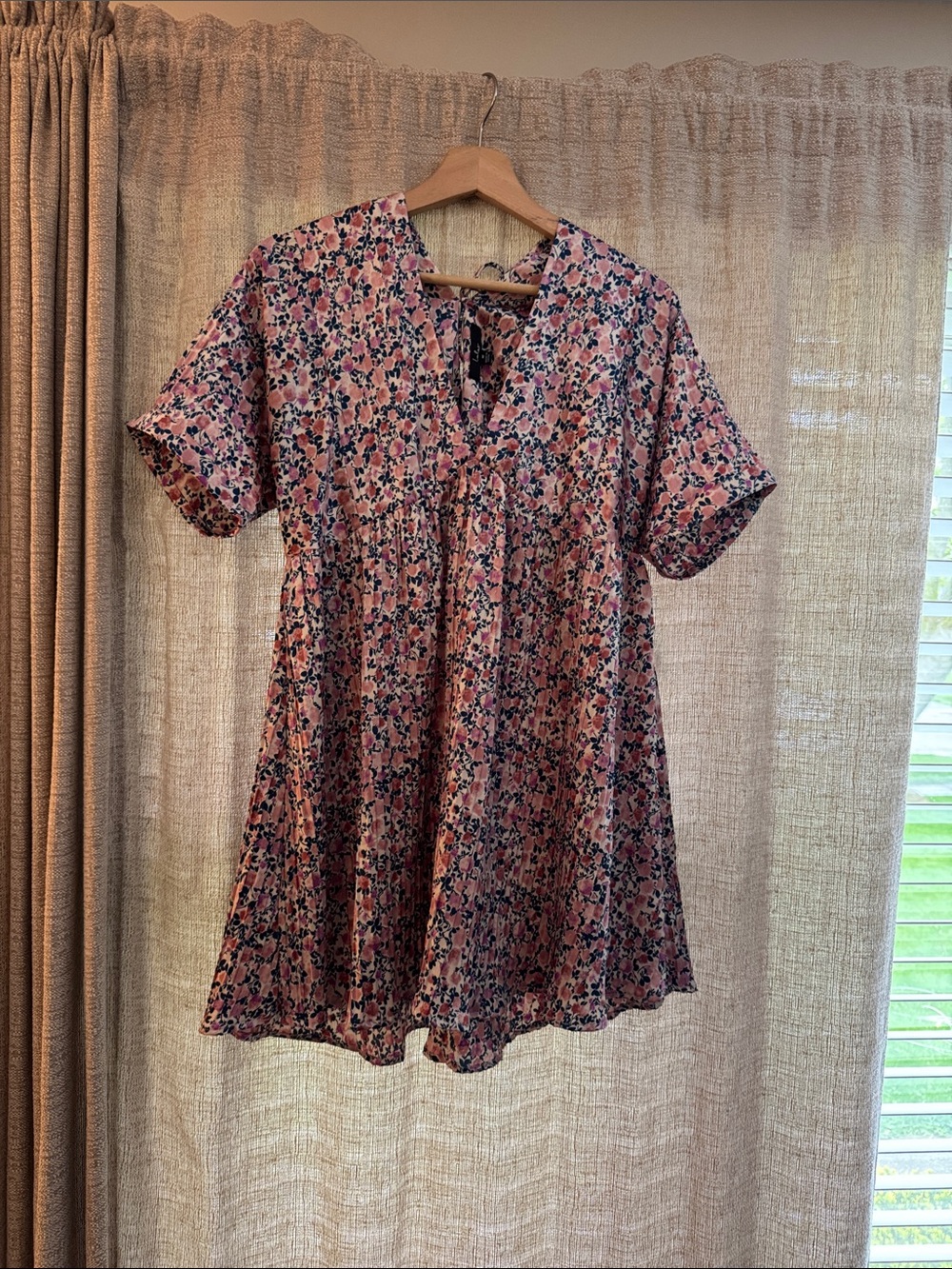 Lulu's Pink Navy Floral Short Sleeve Tunic Dress